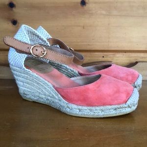 Kanna Espadrille Coral Suede Leather Heel Ankle Strap 5- 5.5 US 35 UK